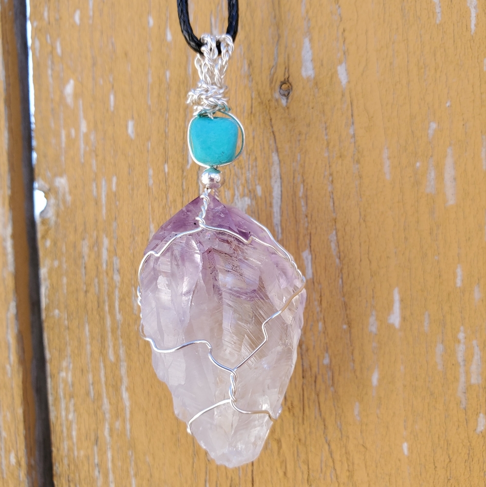 ๐2 for $30 - Genuine Raw Amethyst Wire-wrapped Necklace - Picture 2 of 7